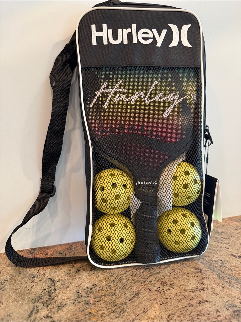 Hurley Black Paddle Ball Set Bag with Yellow Balls (Shoulder Strap) NEW
